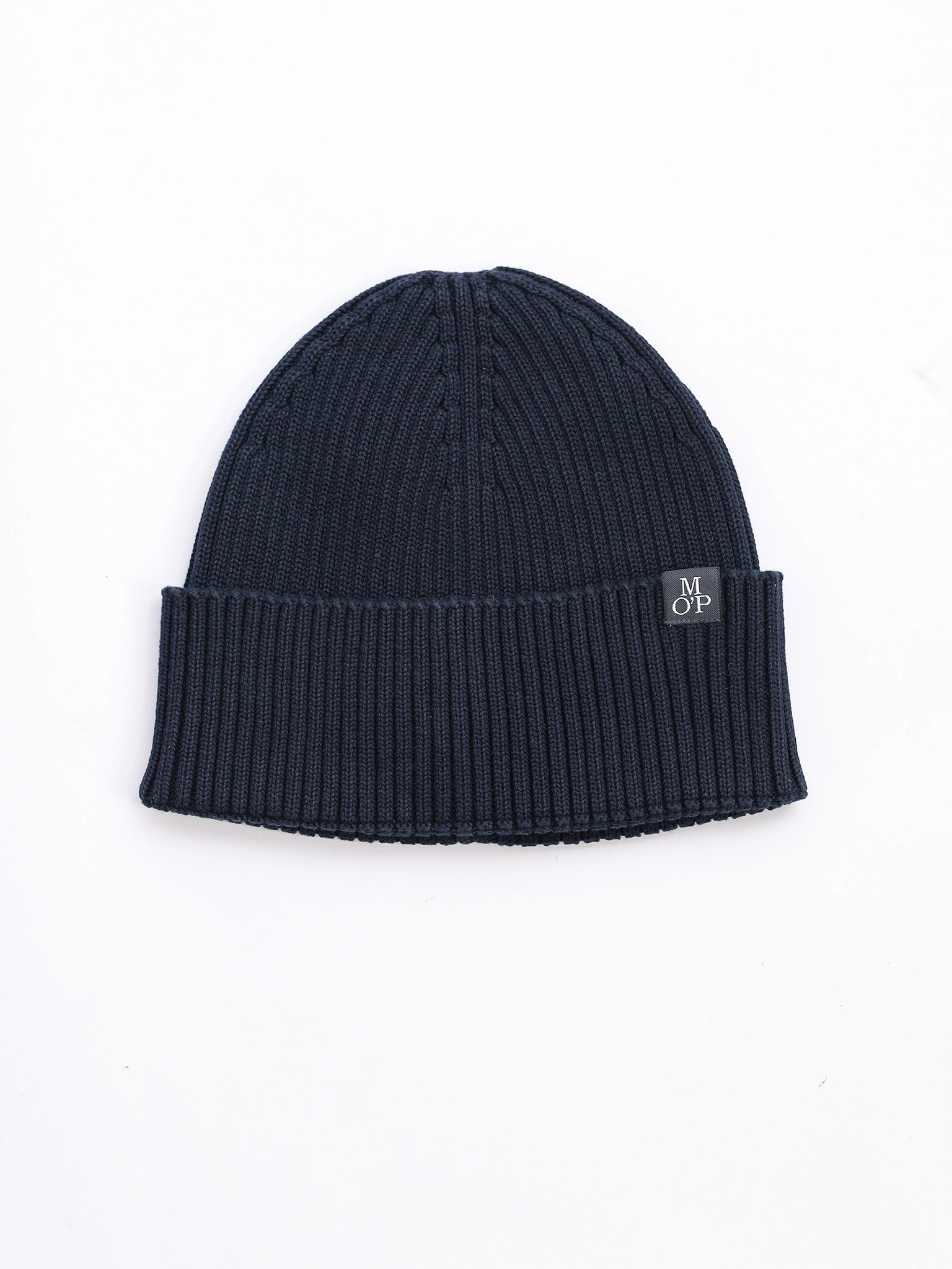 Шапка-бини темно-синего цвета с отворотом из хлопка